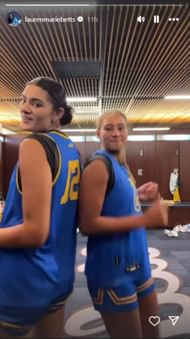 UCLA star Lauren Betts and sister Sienna Betts break out in dance as they gear up in Bruins jersey together for the first time (Image via Instagram @laurenmariebetts)